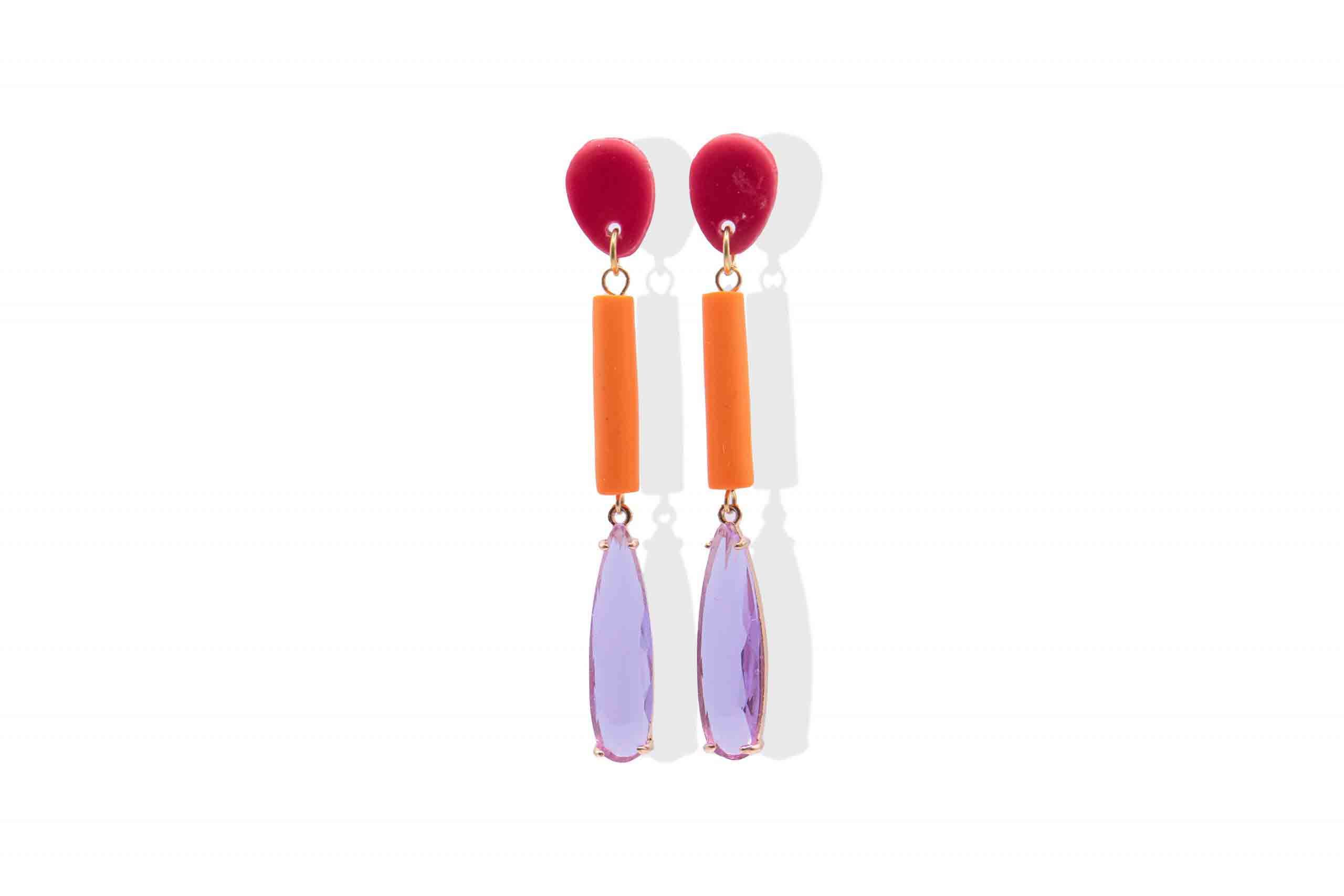 Pendientes Powerful frambuesa y naranja